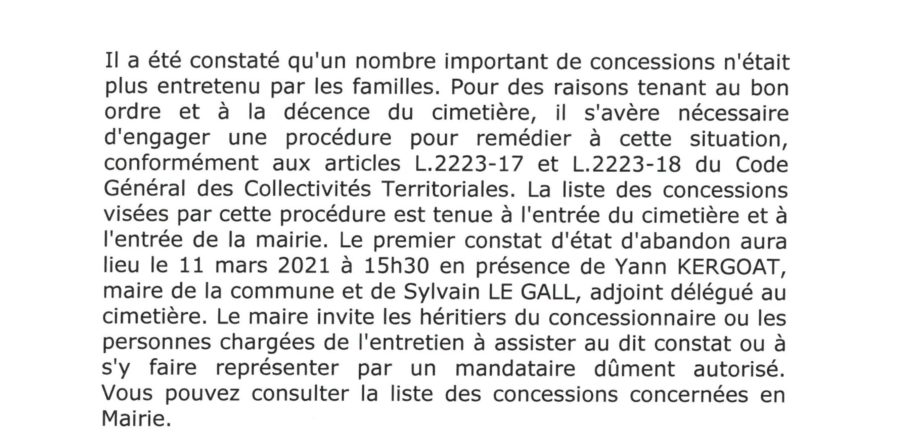 PROCEDURE REPRISE CONCESSIONS EN ETAT D’ABANDON